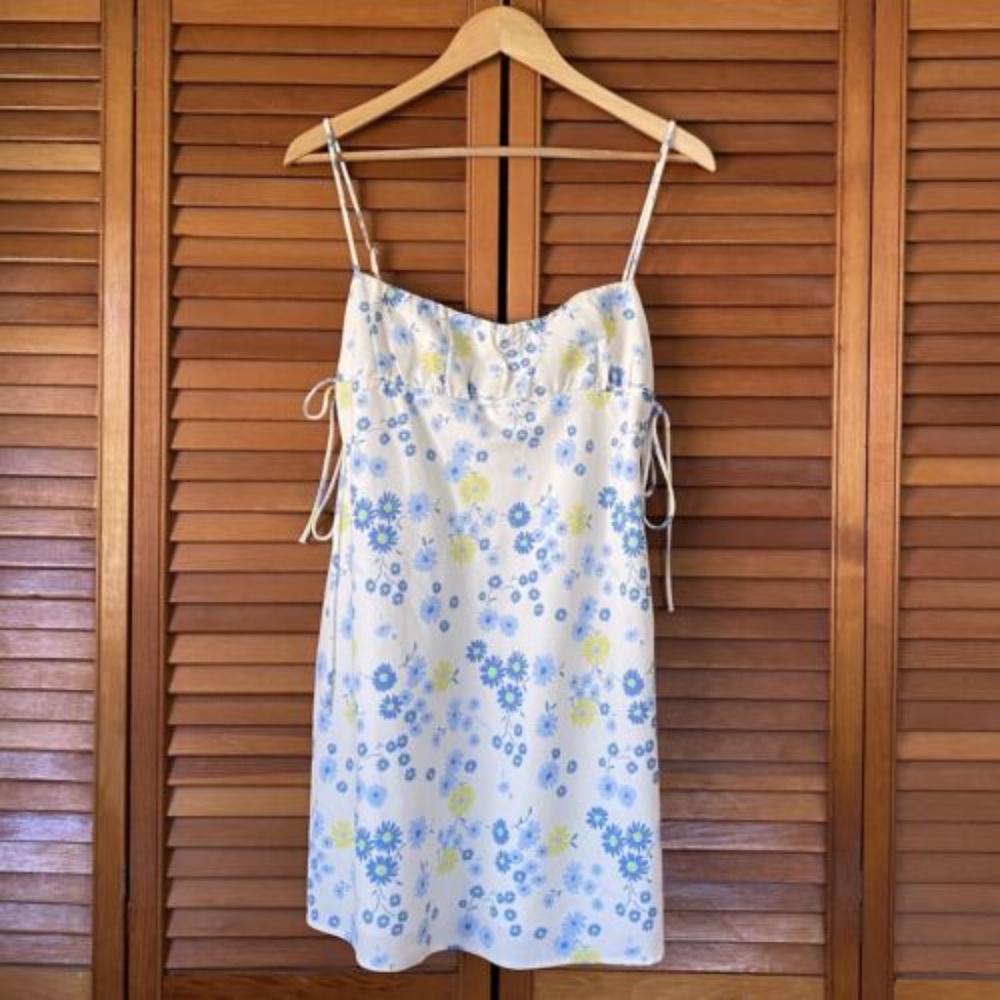 Zara Dress Women's Size Large Sleeveless Floral 70s Print Mini y2k Tie Sides